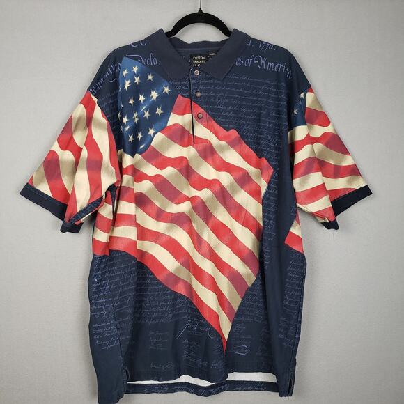 Cotton Traders Men's XXL American Flag Print Polo Shirt Red White Blue Patriotic - Picture 1 of 7
